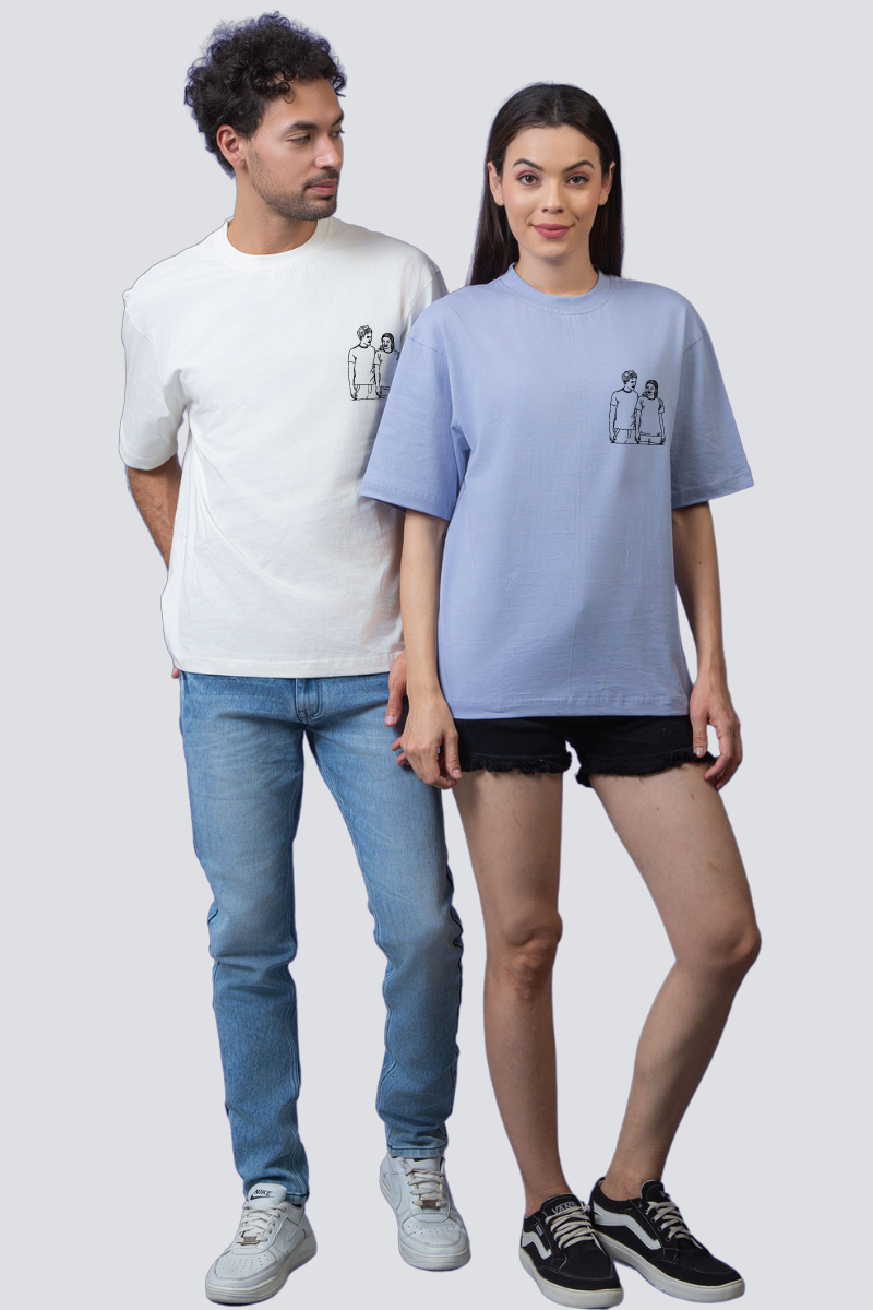 Customised Line Art Oversized Couple T-Shirts (Pack of 2)