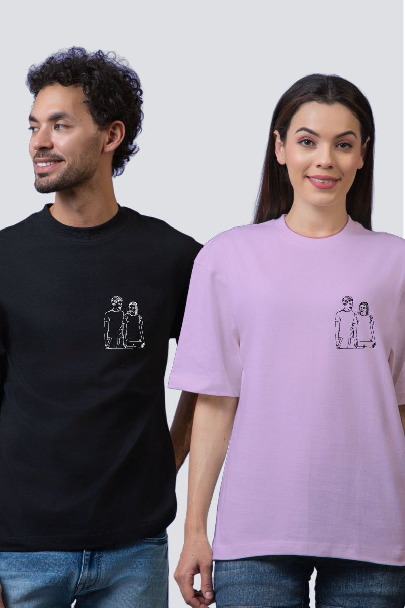 Customised Line Art Oversized Couple T-Shirts (Pack of 2)