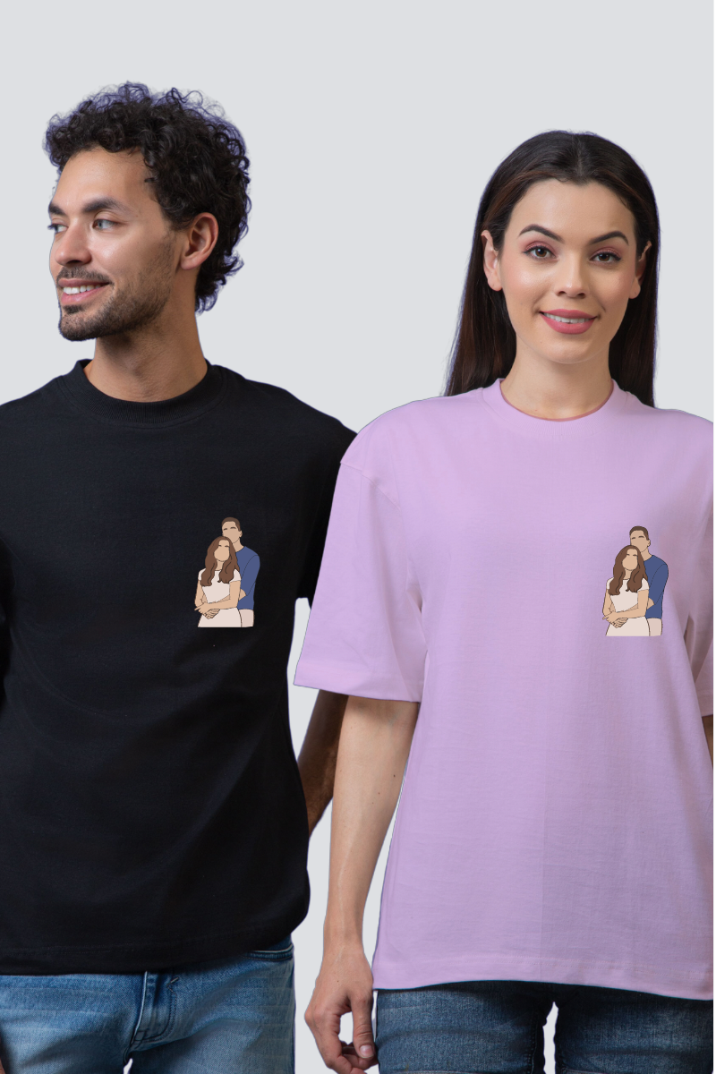 Customised Illustration Oversized Couple T-Shirts (Pack of 2)