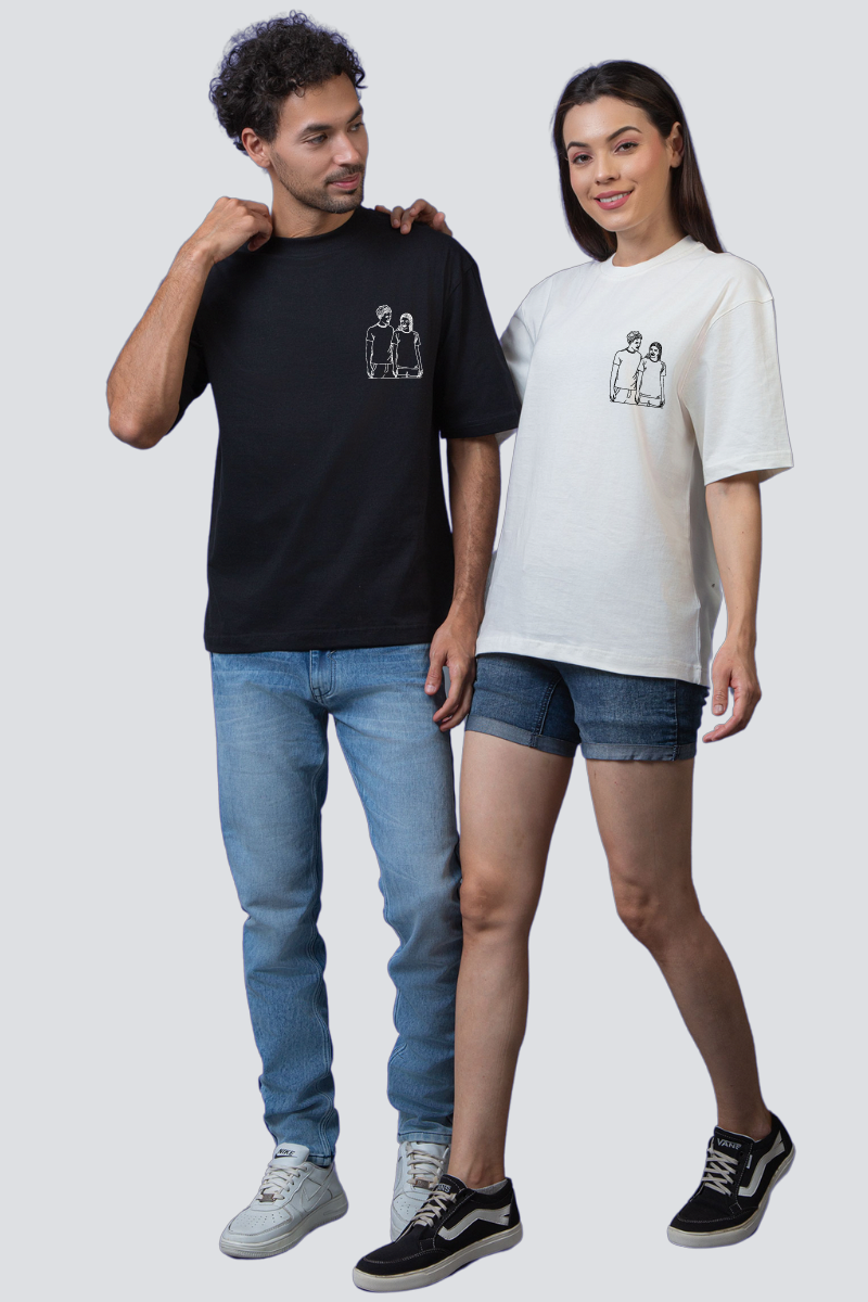 Customised Line Art Oversized Couple T-Shirts (Pack of 2)