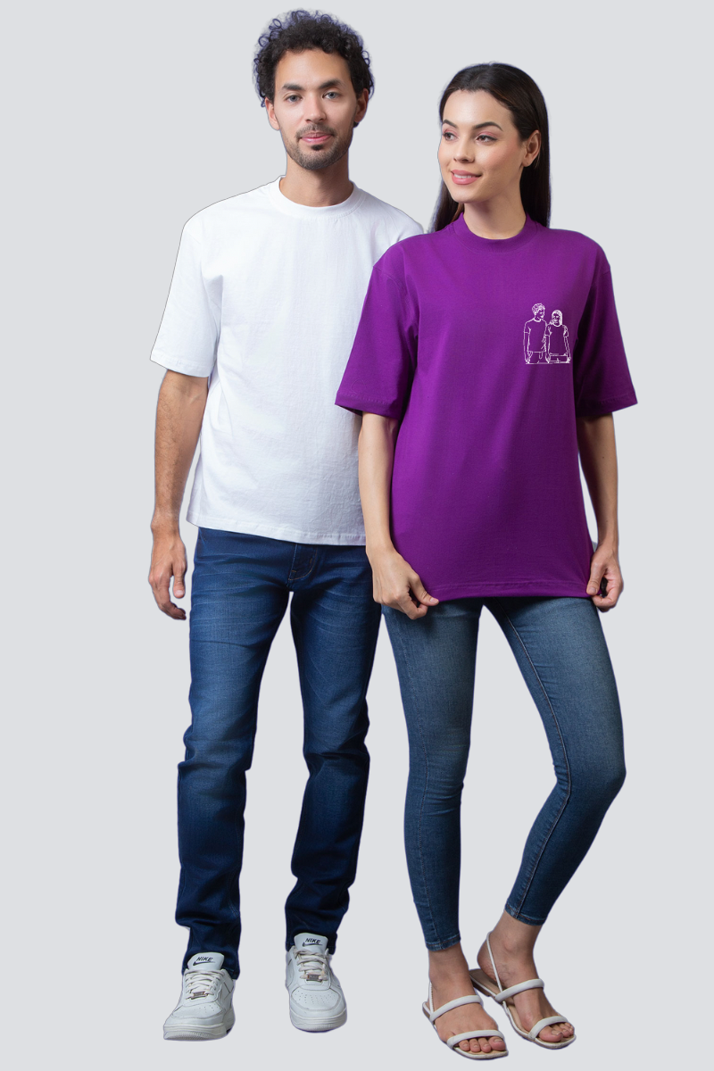 Customised Line Art Oversized Couple T-Shirts (Pack of 2)