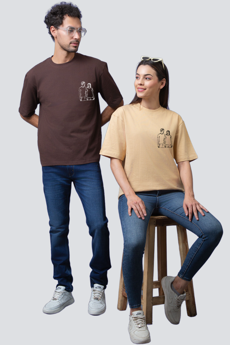 Customised Line Art Oversized Couple T-Shirts (Pack of 2)