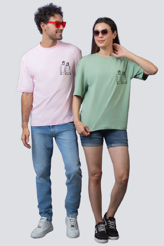 Customised Line Art Oversized Couple T-Shirts (Pack of 2)