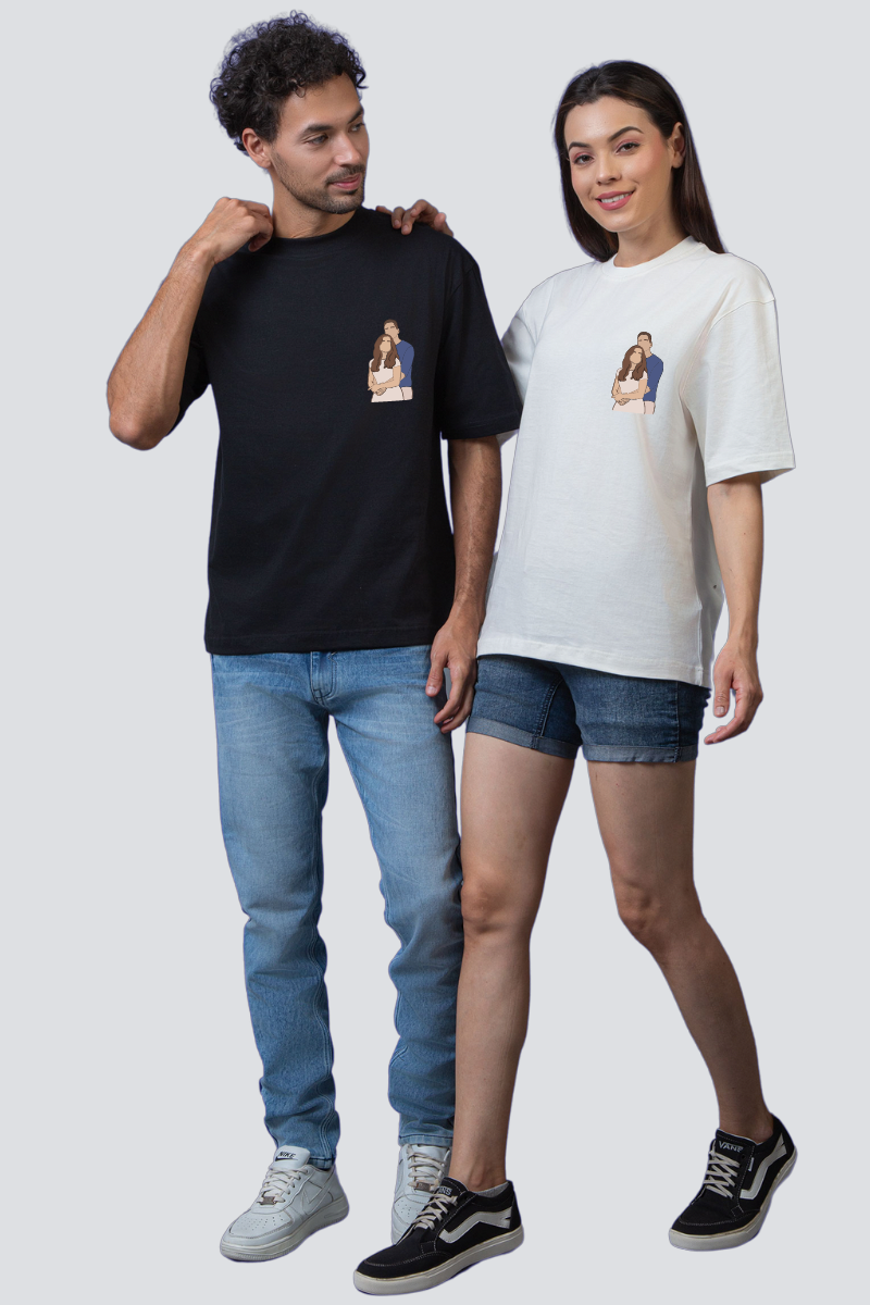 Customised Illustration Oversized Couple T-Shirts (Pack of 2)