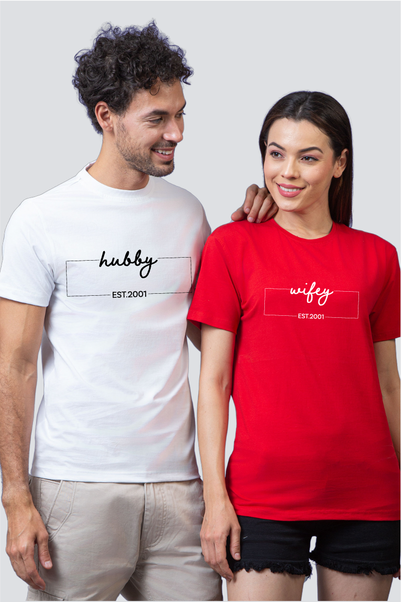 'Hubby & Wifey' Edition Couple Tees - Pack of 2 (Customised)