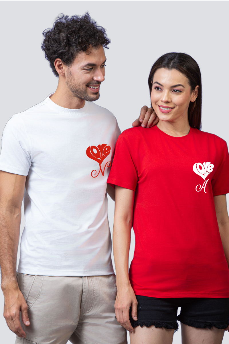 Personalized Love Initial Couple Tees - Pack of 2 (Customised)