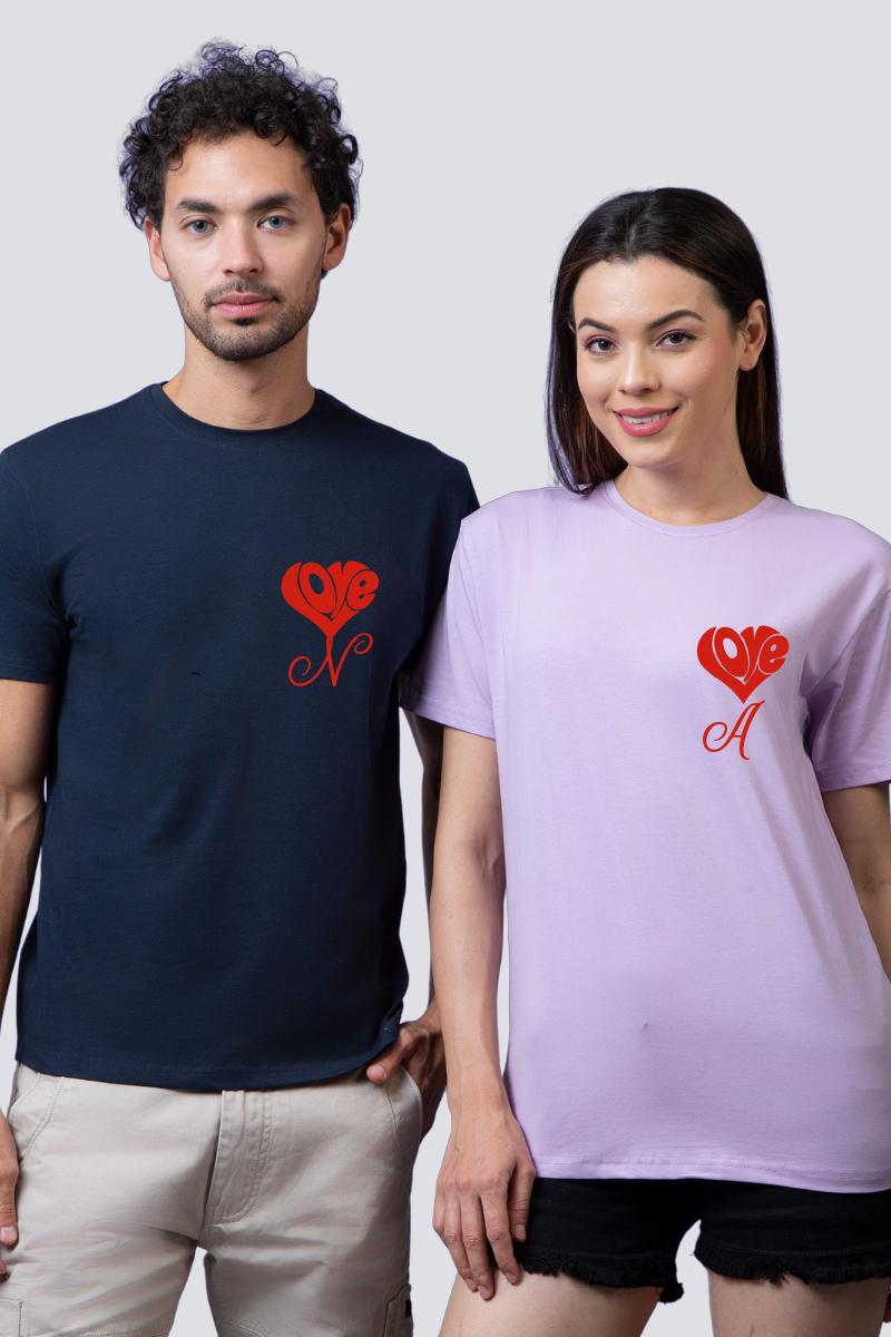 Personalized Love Initial Couple Tees - Pack of 2 (Customised)