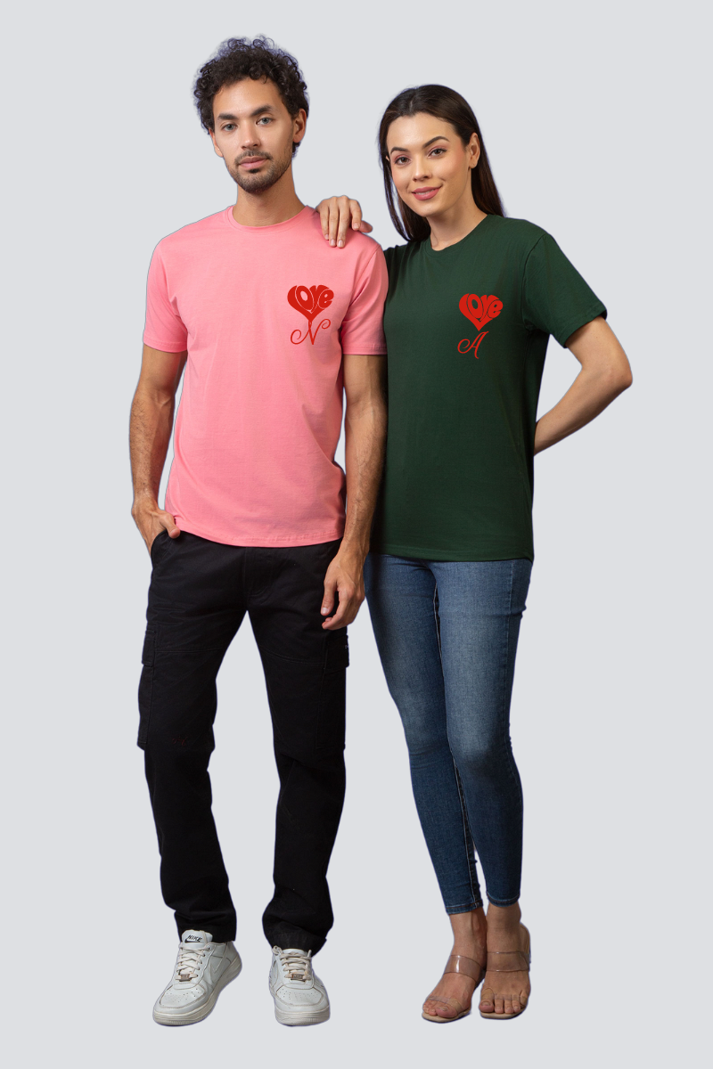 Personalized Love Initial Couple Tees - Pack of 2 (Customised)