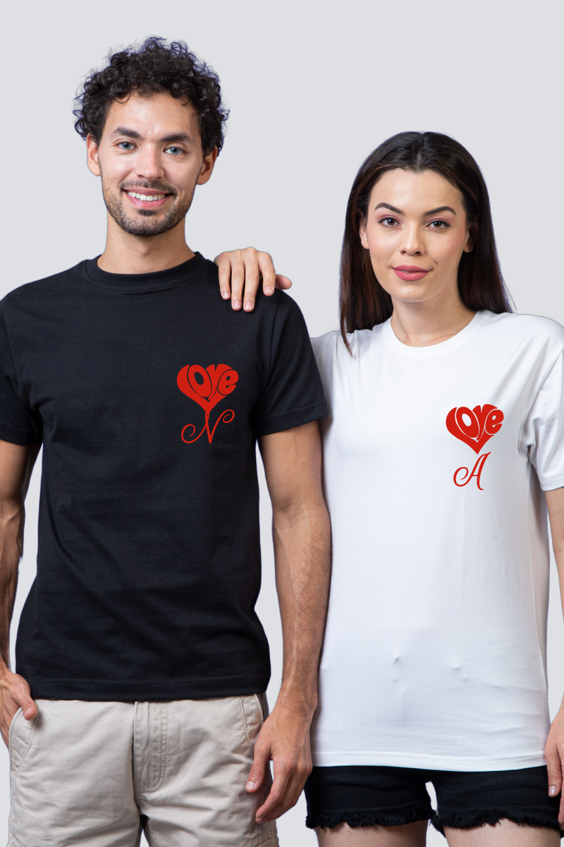 Personalized Love Initial Couple Tees - Pack of 2 (Customised)