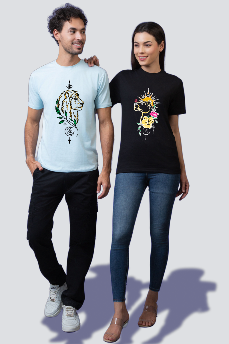 Lion & Lioness' Emblem Couple Unisex Tees - Pack of 2