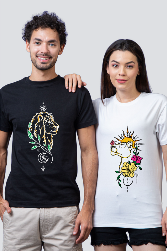 Lion & Lioness' Emblem Couple Unisex Tees - Pack of 2