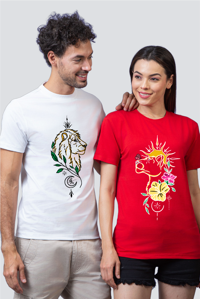 Lion & Lioness' Emblem Couple Unisex Tees - Pack of 2