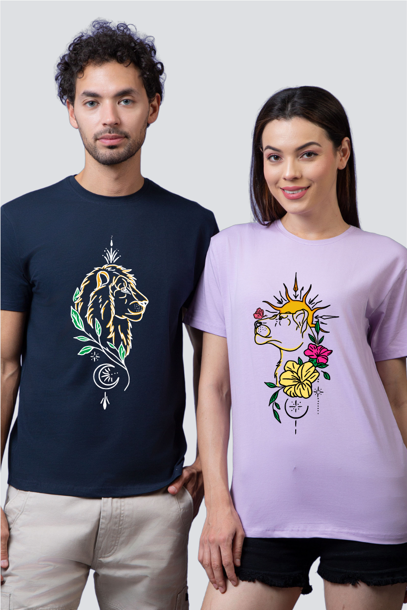 Lion & Lioness' Emblem Couple Unisex Tees - Pack of 2