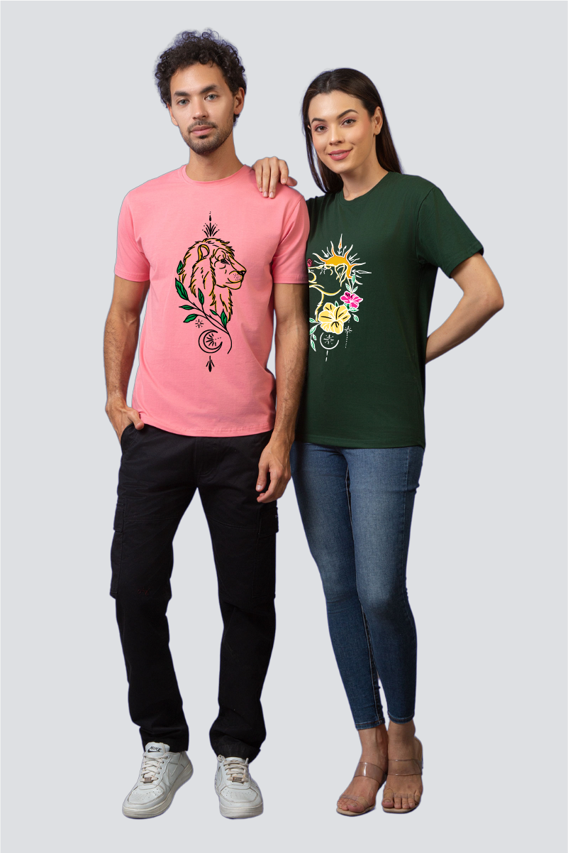 Lion & Lioness' Emblem Couple Unisex Tees - Pack of 2