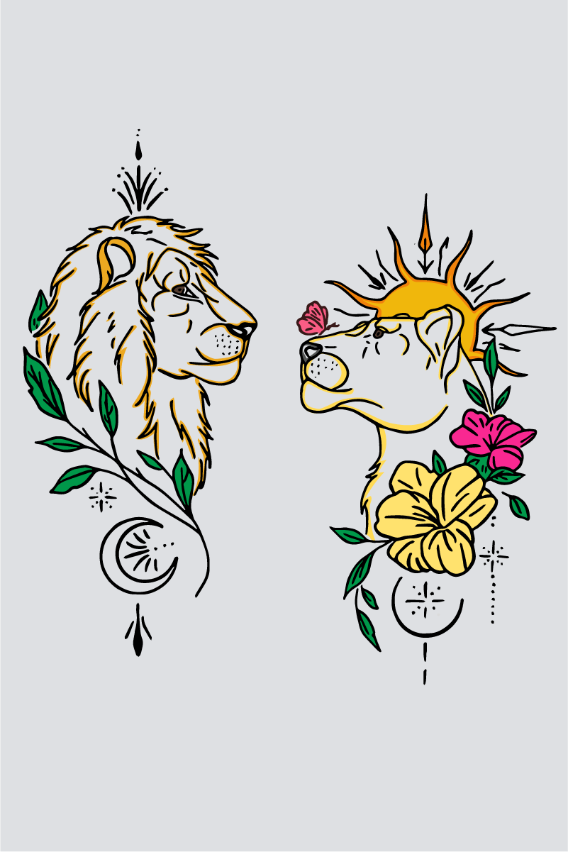 Lion & Lioness' Emblem Couple Unisex Tees - Pack of 2