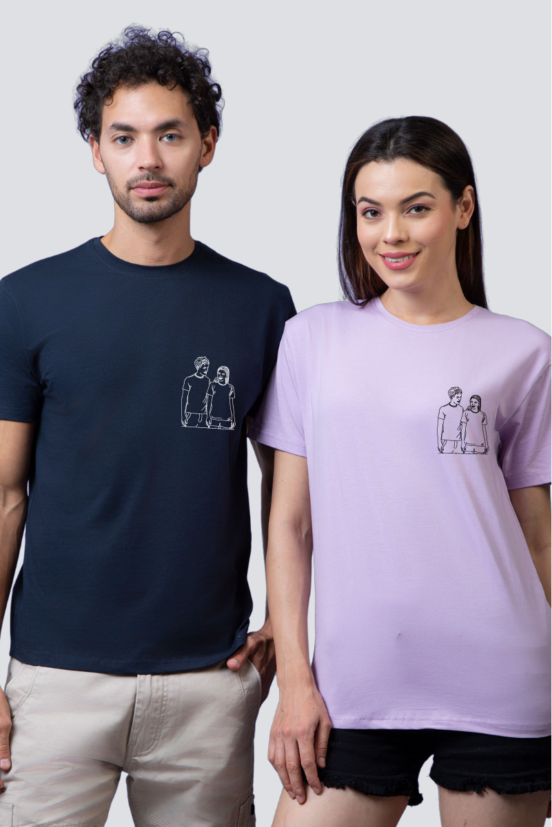 Customised Line Art Couple Unisex Tees - Pack of 2