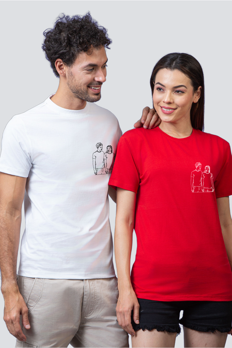 Customised Line Art Couple Unisex Tees - Pack of 2