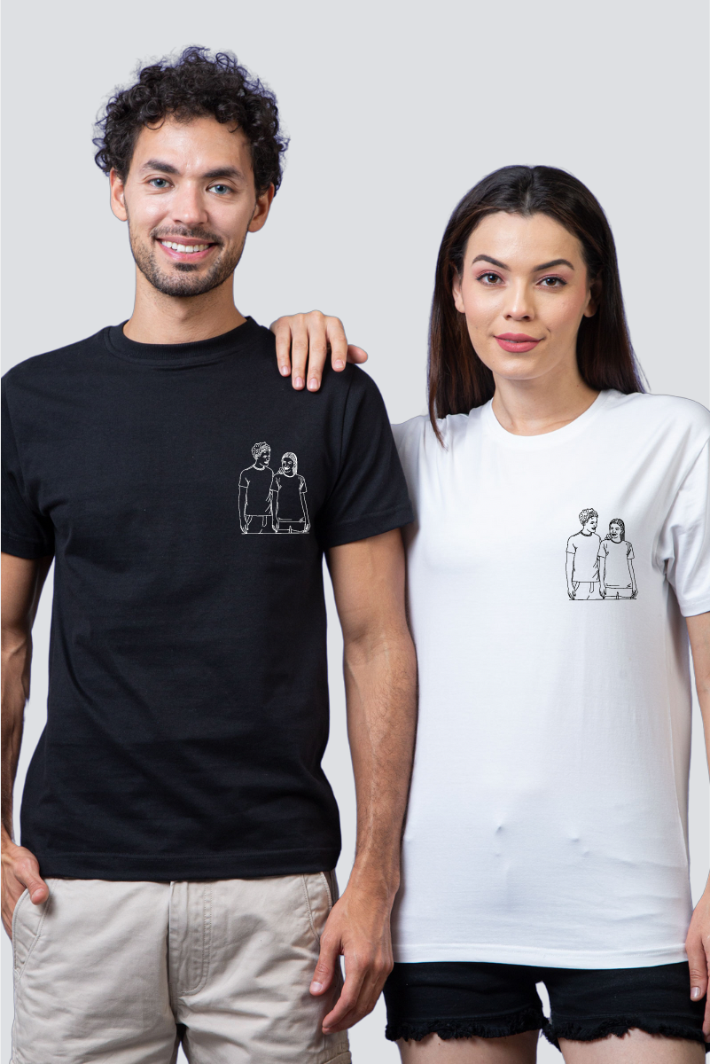 Customised Line Art Couple Unisex Tees - Pack of 2