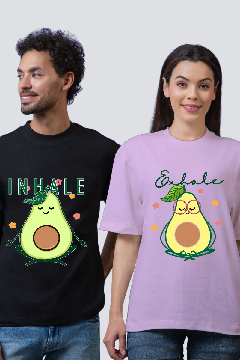 Breathe Easy: Avocado Oversized Couple T-Shirts (Pack of 2)