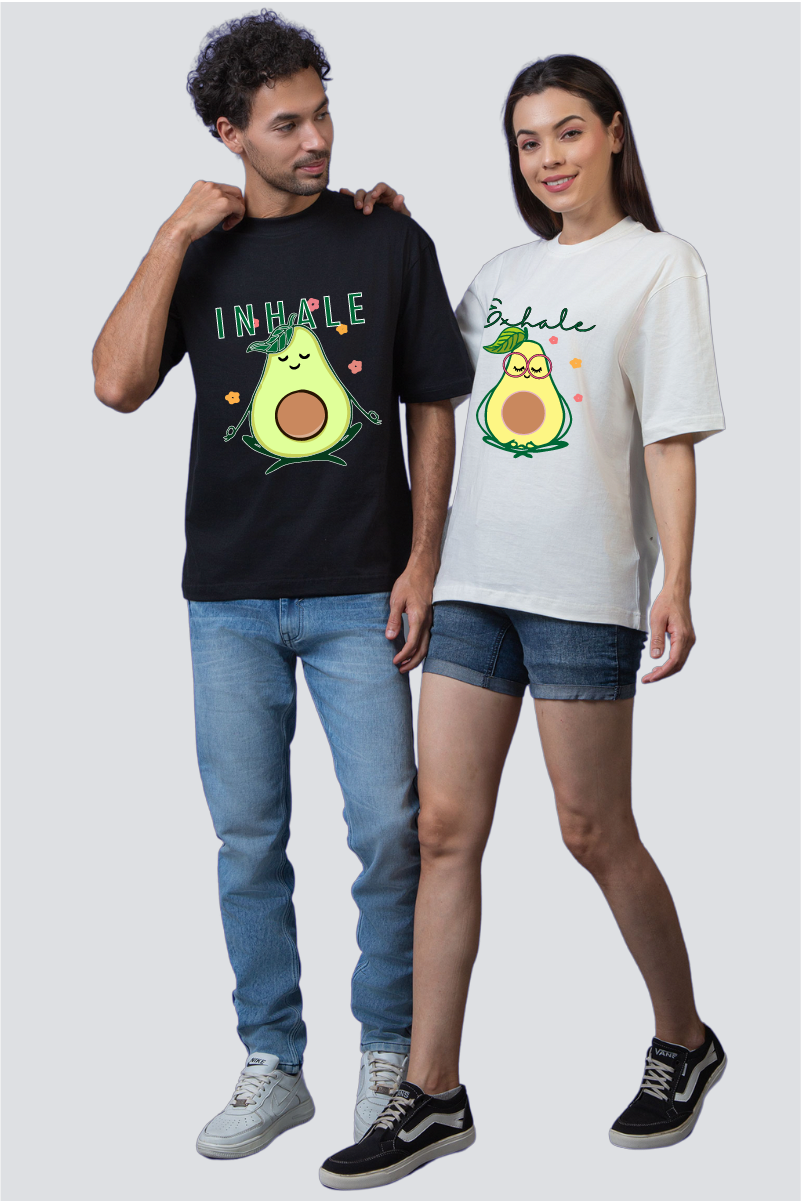 Breathe Easy: Avocado Oversized Couple T-Shirts (Pack of 2)