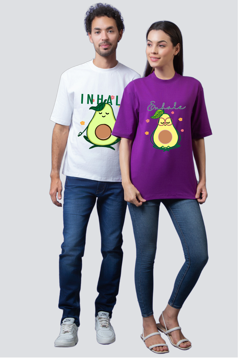 Breathe Easy: Avocado Oversized Couple T-Shirts (Pack of 2)