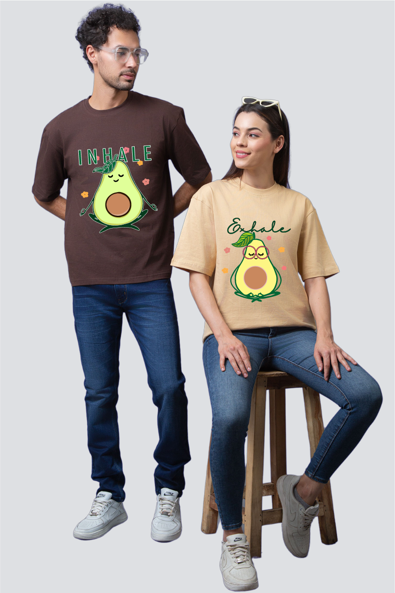 Breathe Easy: Avocado Oversized Couple T-Shirts (Pack of 2)