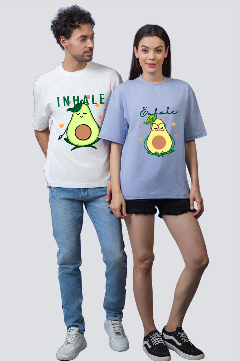 Breathe Easy: Avocado Oversized Couple T-Shirts (Pack of 2)