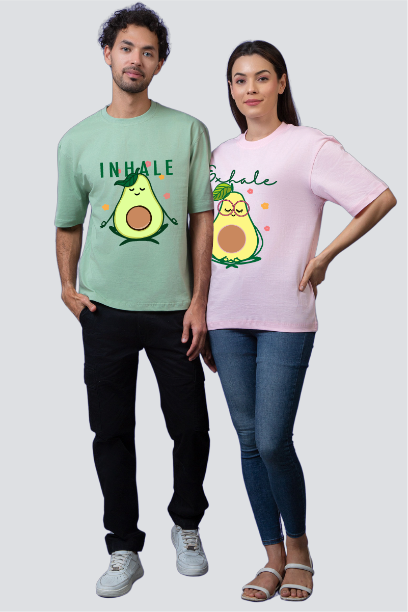 Breathe Easy: Avocado Oversized Couple T-Shirts (Pack of 2)