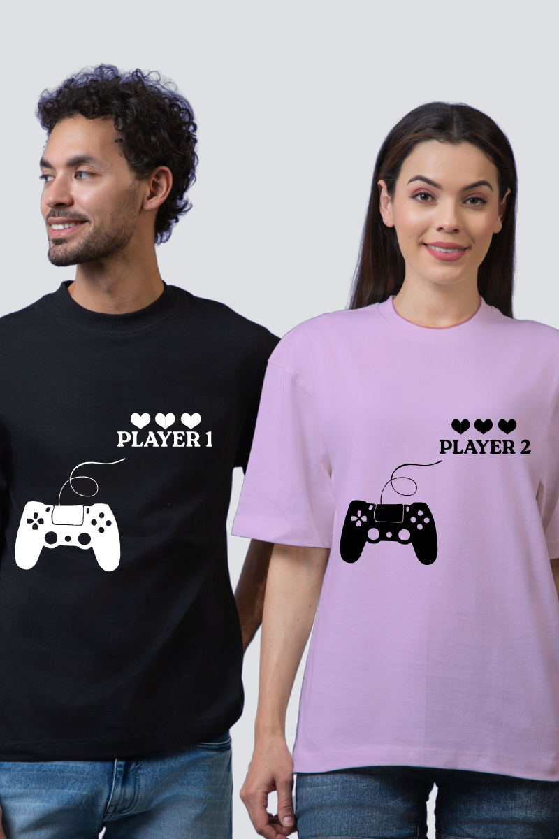 Ultimate Gaming Pair: Oversized Couple T-Shirts (Pack of 2)