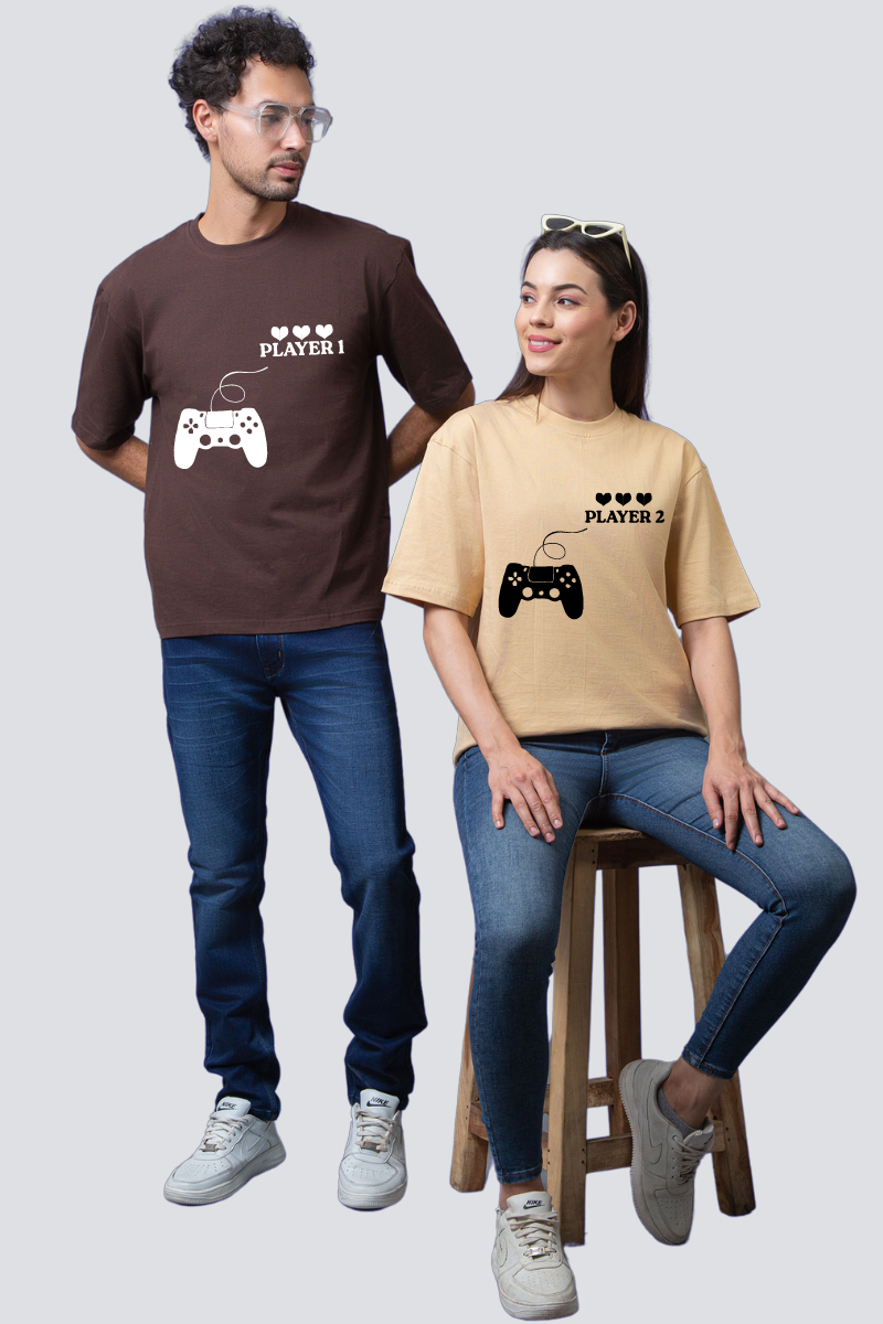 Ultimate Gaming Pair: Oversized Couple T-Shirts (Pack of 2)