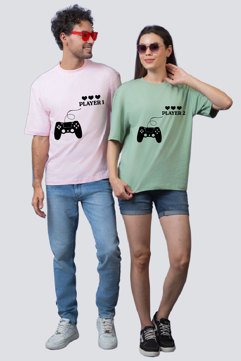 Ultimate Gaming Pair: Oversized Couple T-Shirts (Pack of 2)