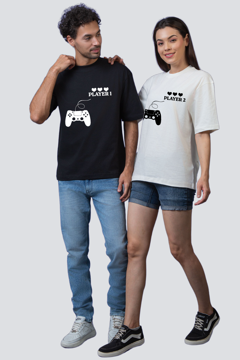 Ultimate Gaming Pair: Oversized Couple T-Shirts (Pack of 2)