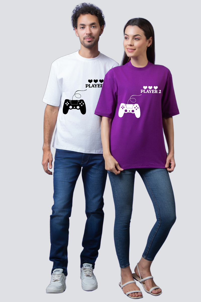 Ultimate Gaming Pair: Oversized Couple T-Shirts (Pack of 2)