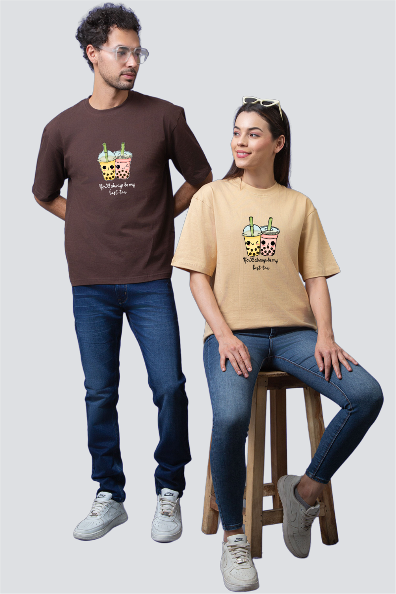 Sip of Friendship: 'Best-Tea' Oversized Couple T-Shirts (Pack of 2)