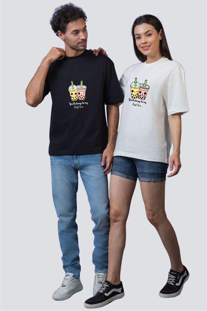 Sip of Friendship: 'Best-Tea' Oversized Couple T-Shirts (Pack of 2)