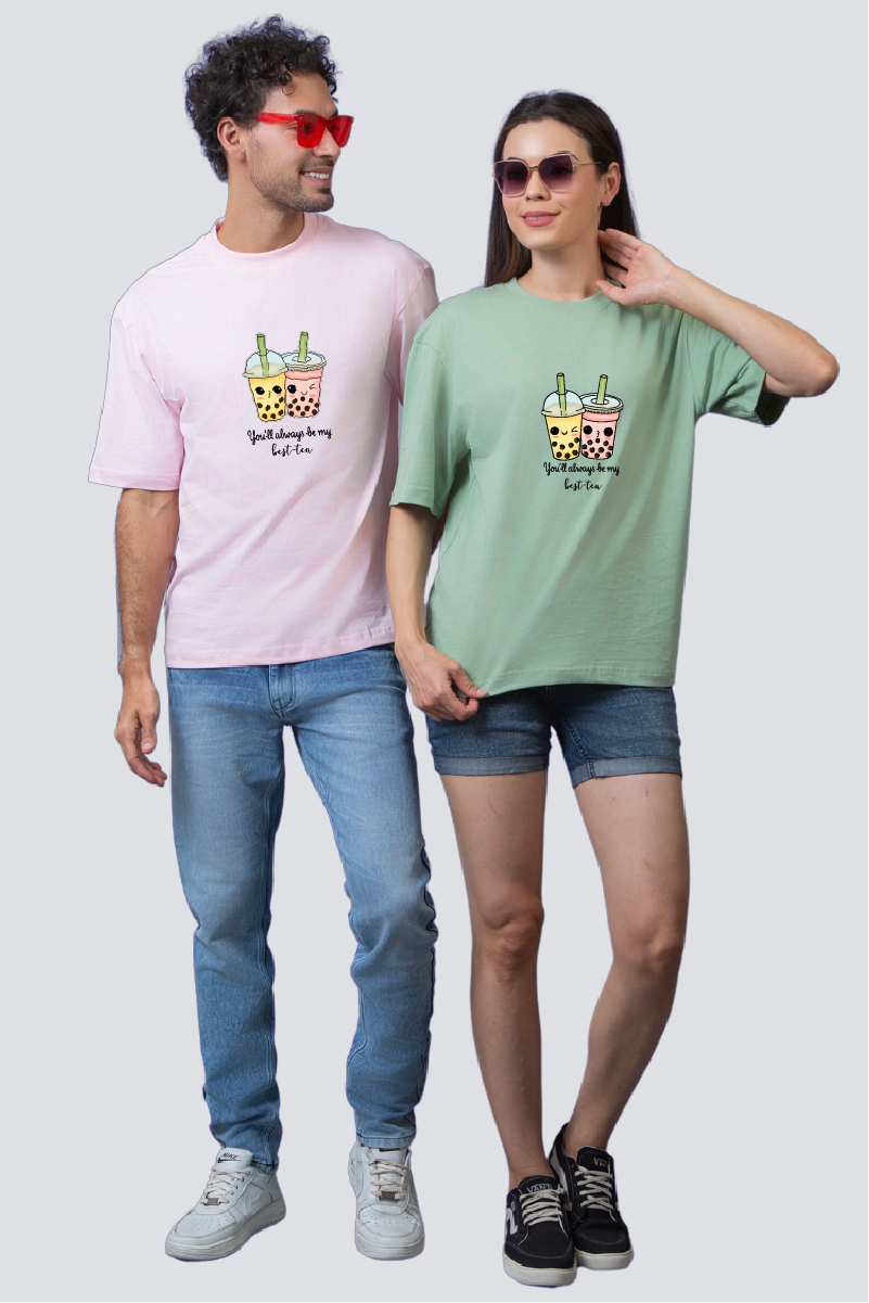 Sip of Friendship: 'Best-Tea' Oversized Couple T-Shirts (Pack of 2)