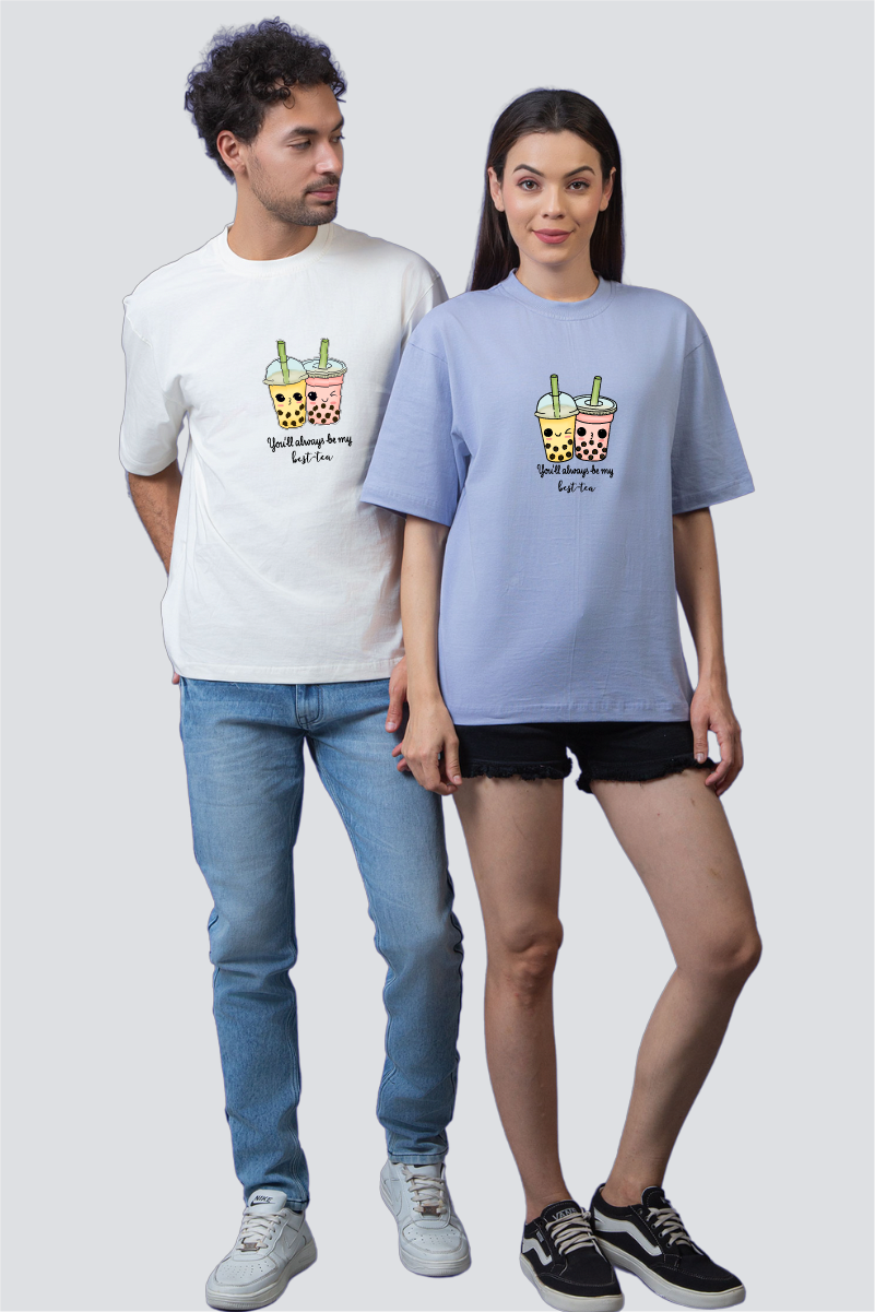 Sip of Friendship: 'Best-Tea' Oversized Couple T-Shirts (Pack of 2)