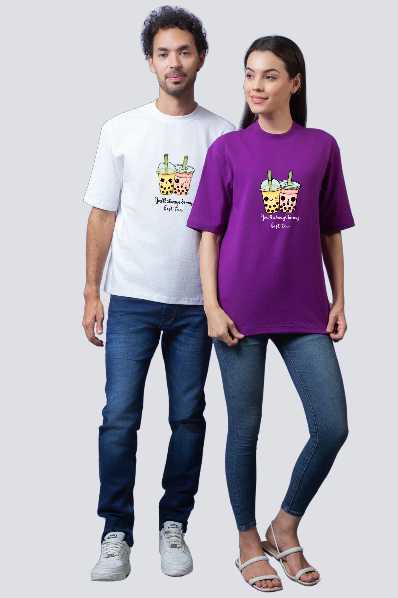 Sip of Friendship: 'Best-Tea' Oversized Couple T-Shirts (Pack of 2)