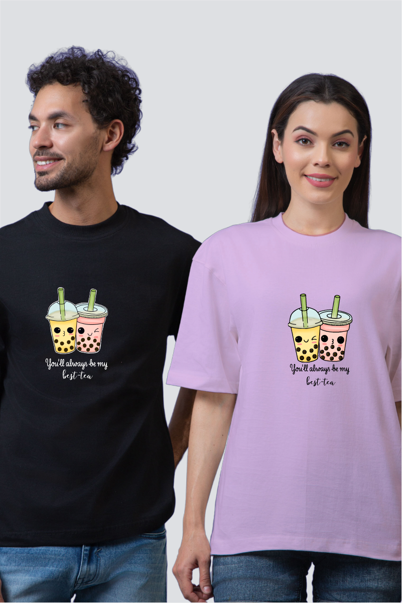 Sip of Friendship: 'Best-Tea' Oversized Couple T-Shirts (Pack of 2)