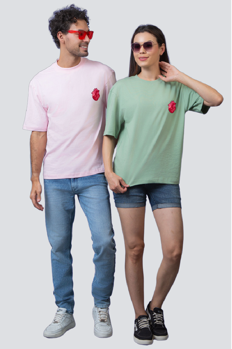 Heartfelt Connection: Customizable Oversized Couple T-Shirts (Pack of 2)