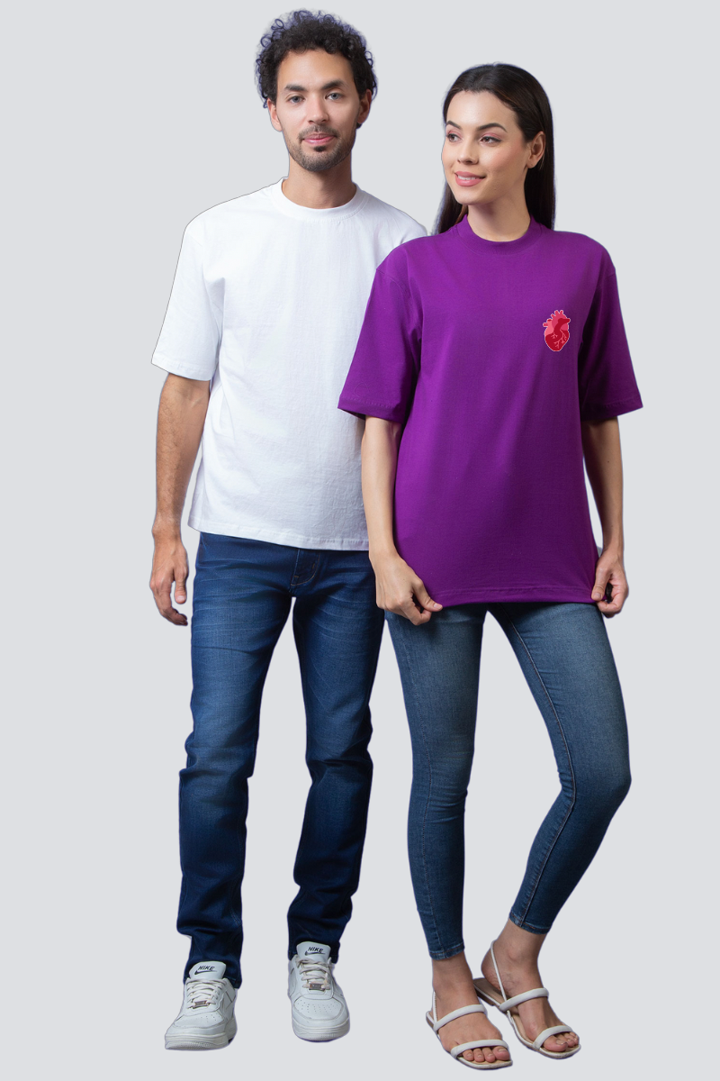 Heartfelt Connection: Customizable Oversized Couple T-Shirts (Pack of 2)