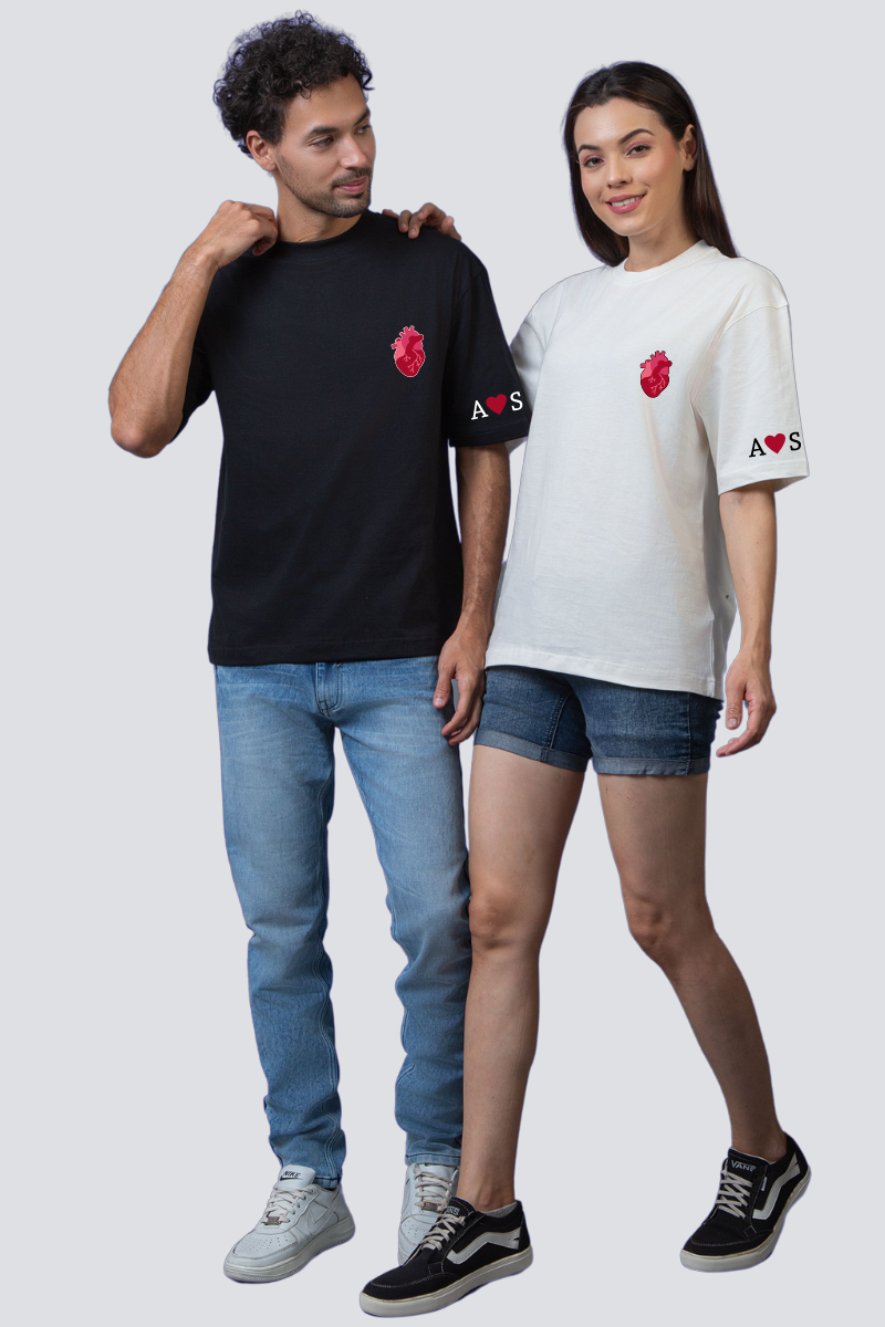 Heartfelt Connection: Customizable Oversized Couple T-Shirts (Pack of 2)