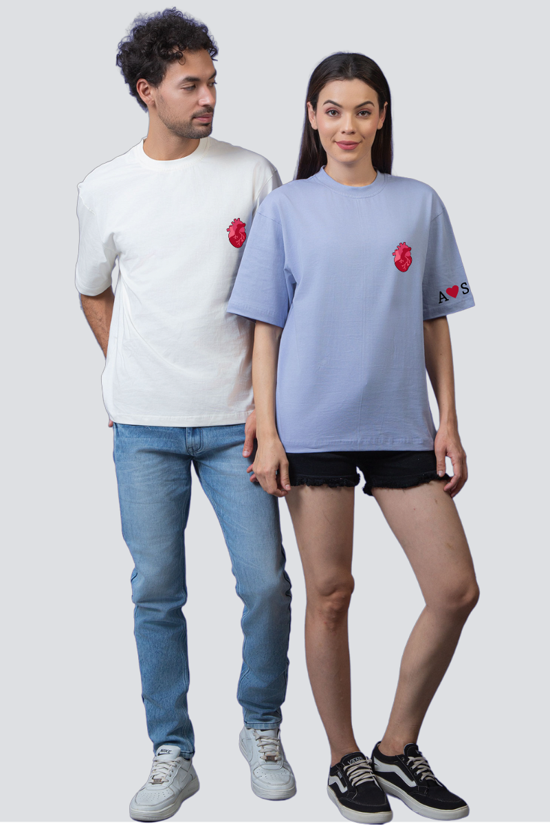 Heartfelt Connection: Customizable Oversized Couple T-Shirts (Pack of 2)