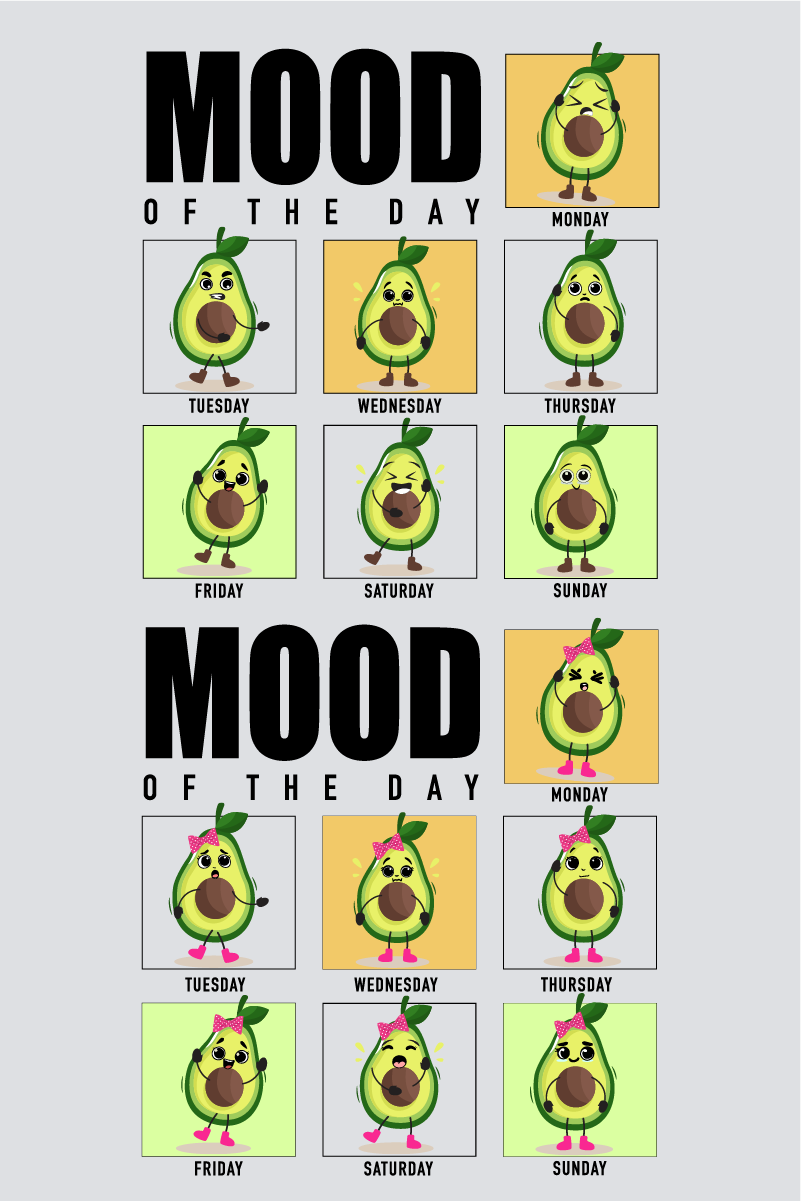 Mood of the Day Avocado Oversized Couple T-Shirts (Pack of 2)