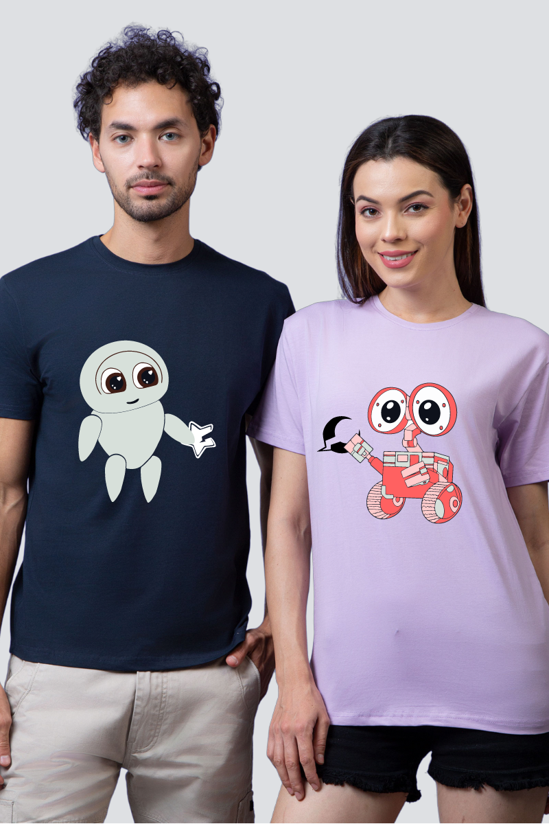 Space Explorer & Cosmic Robot Couple Unisex Tees - Pack of 2