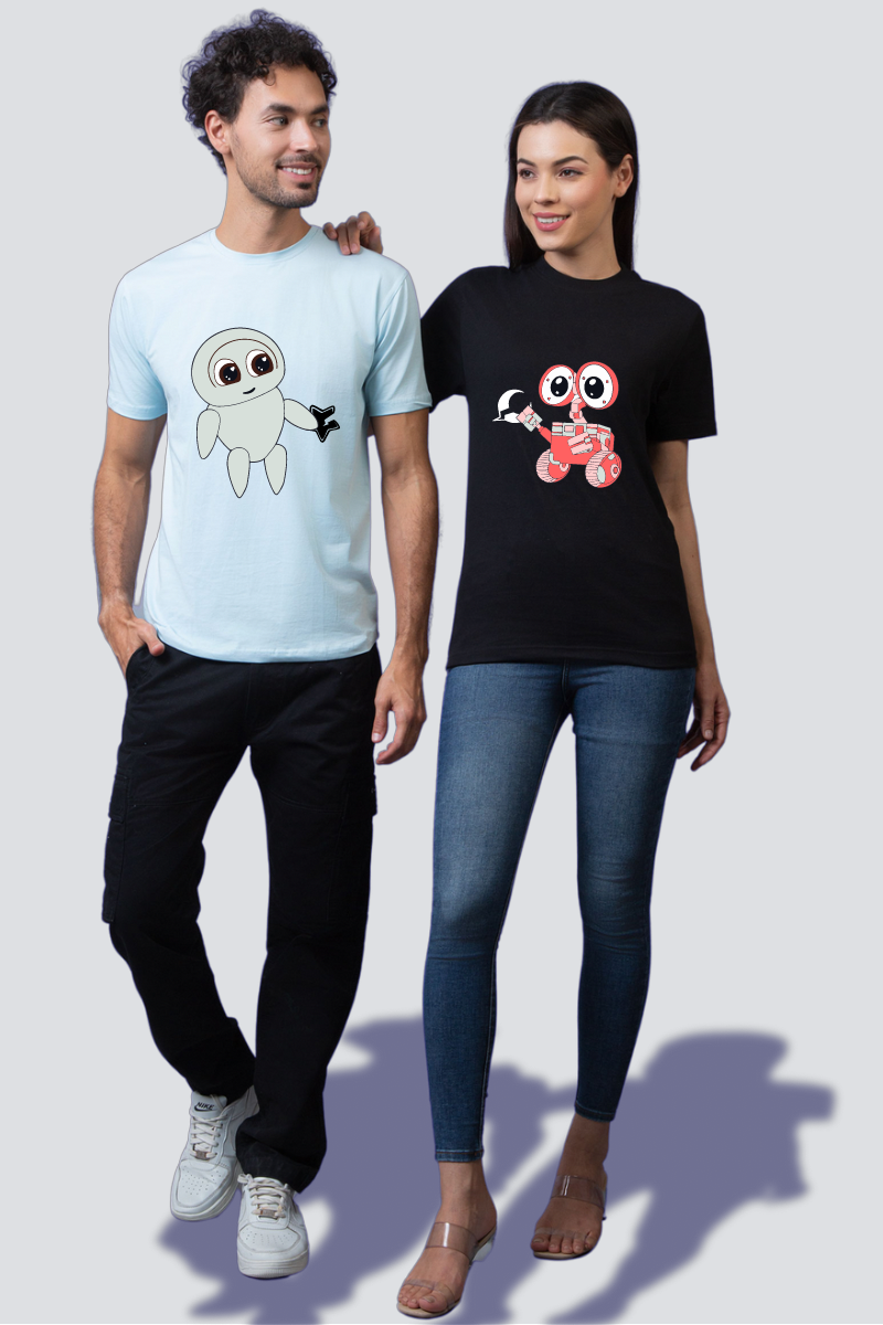 Space Explorer & Cosmic Robot Couple Unisex Tees - Pack of 2