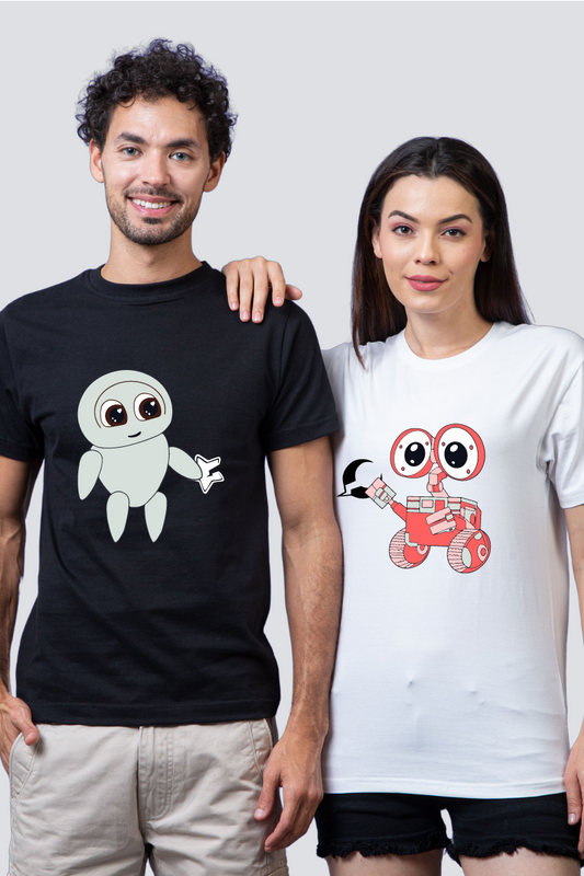 Space Explorer & Cosmic Robot Couple Unisex Tees - Pack of 2