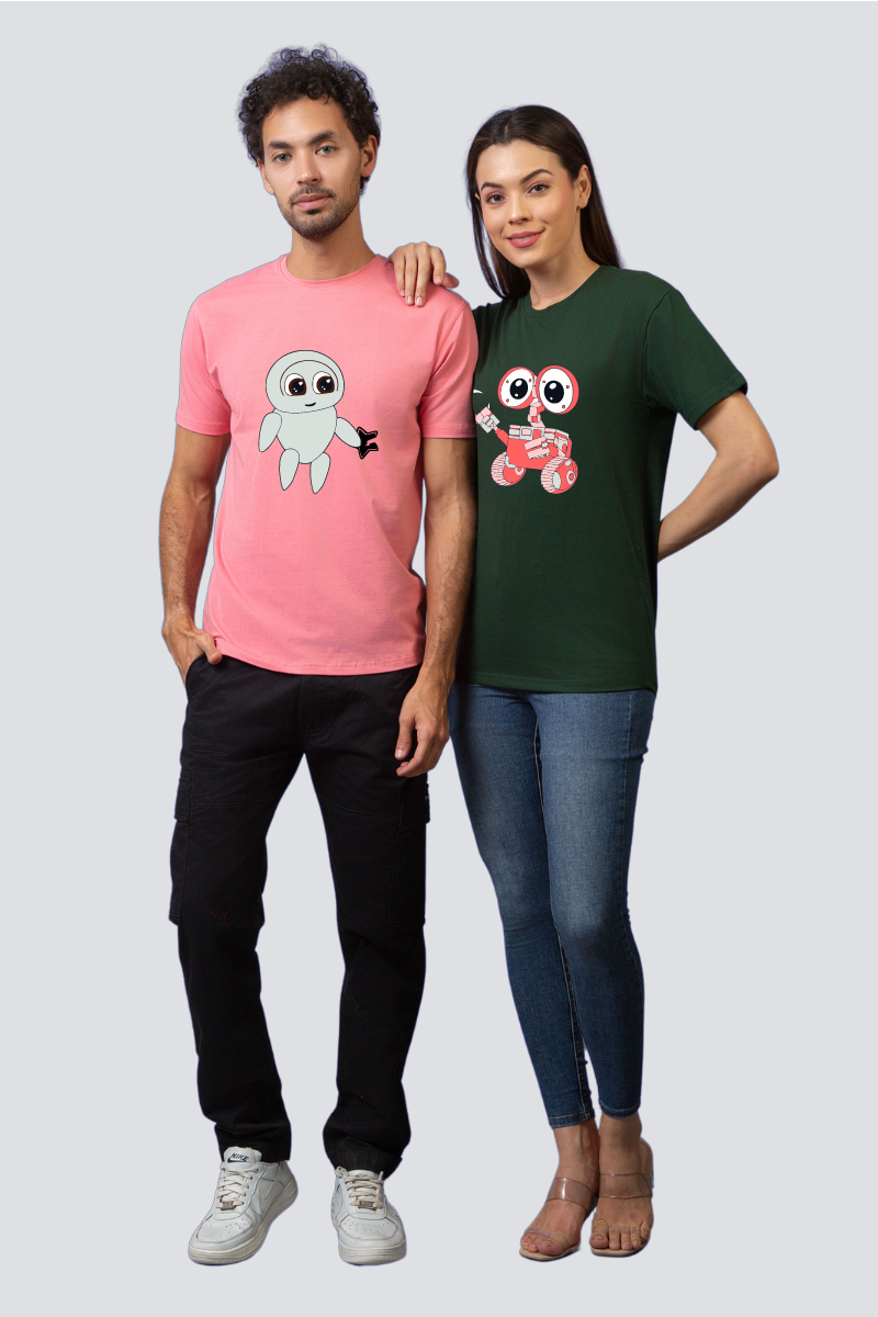 Space Explorer & Cosmic Robot Couple Unisex Tees - Pack of 2