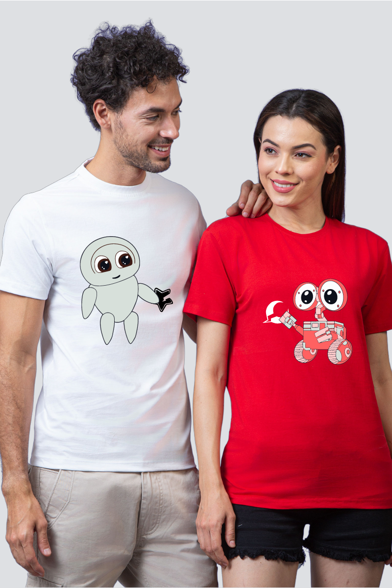 Space Explorer & Cosmic Robot Couple Unisex Tees - Pack of 2