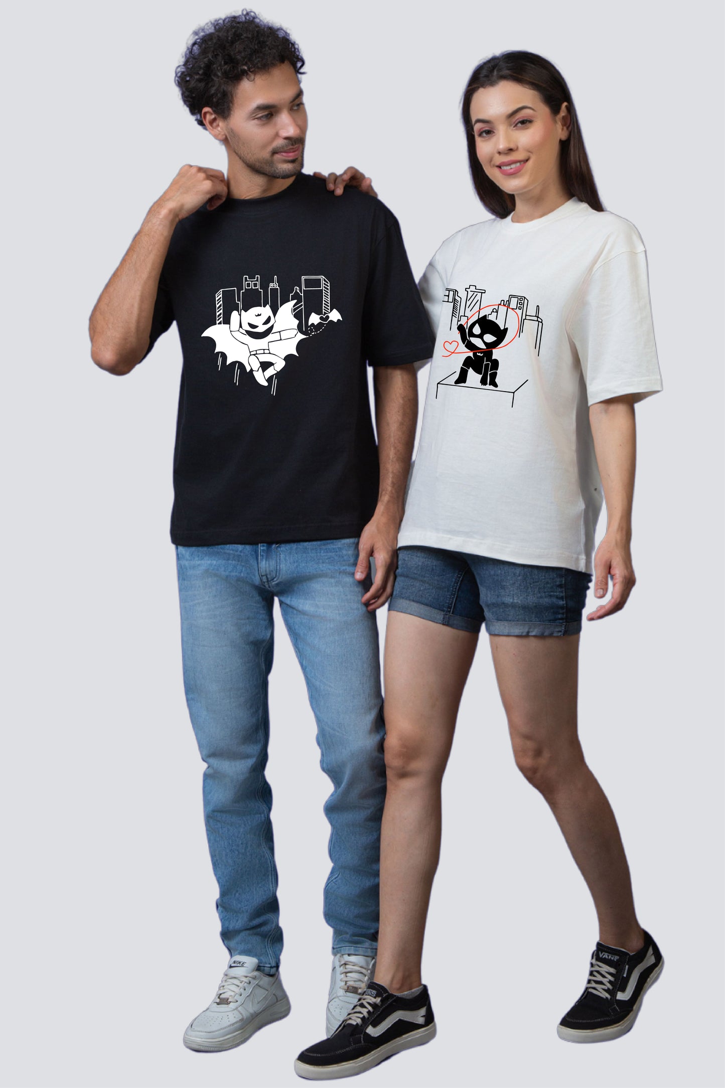 Nighttime Vigilante and Feline Fatale Oversized Couple T-Shirts (Pack of 2)